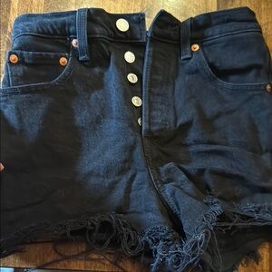Black Denim Button-Up Shorts